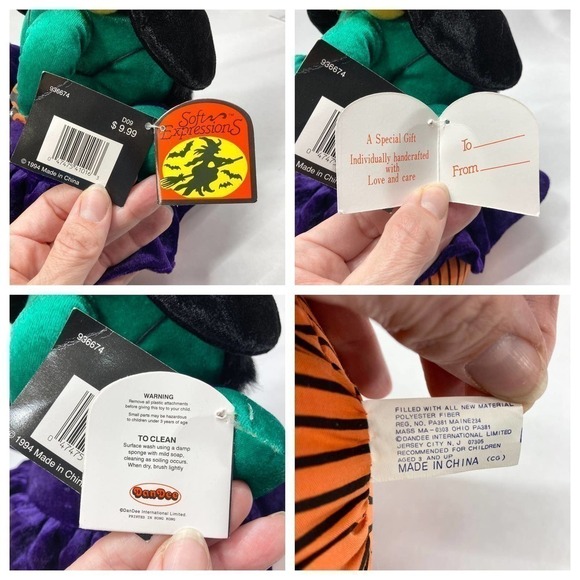 VINTAGE 1994 Dandee Velour Witch Halloween Plush Stuffed Animal Soft Expressions - Picture 7 of 9